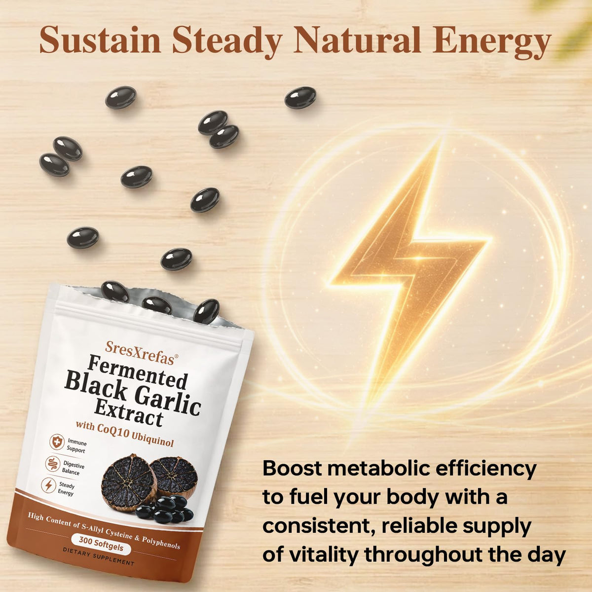 Black Garlic Extract with CoQ10, 300 Softgels H335