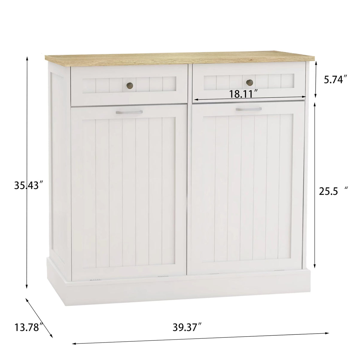 White 2x10 Gallon Solid Wood Trash Cabinet O30538