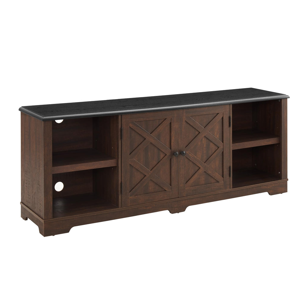 Espresso and Black TV Media Stand with Open Shelves and Closed Cabinets Q41021