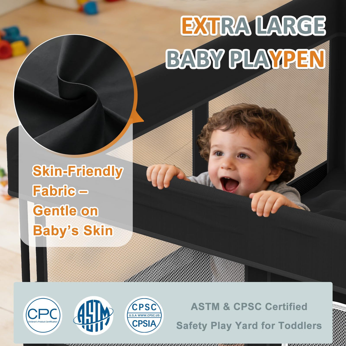 Foldable Baby Playpen, 48"×48" Play Yard with Gate, Mesh W9186