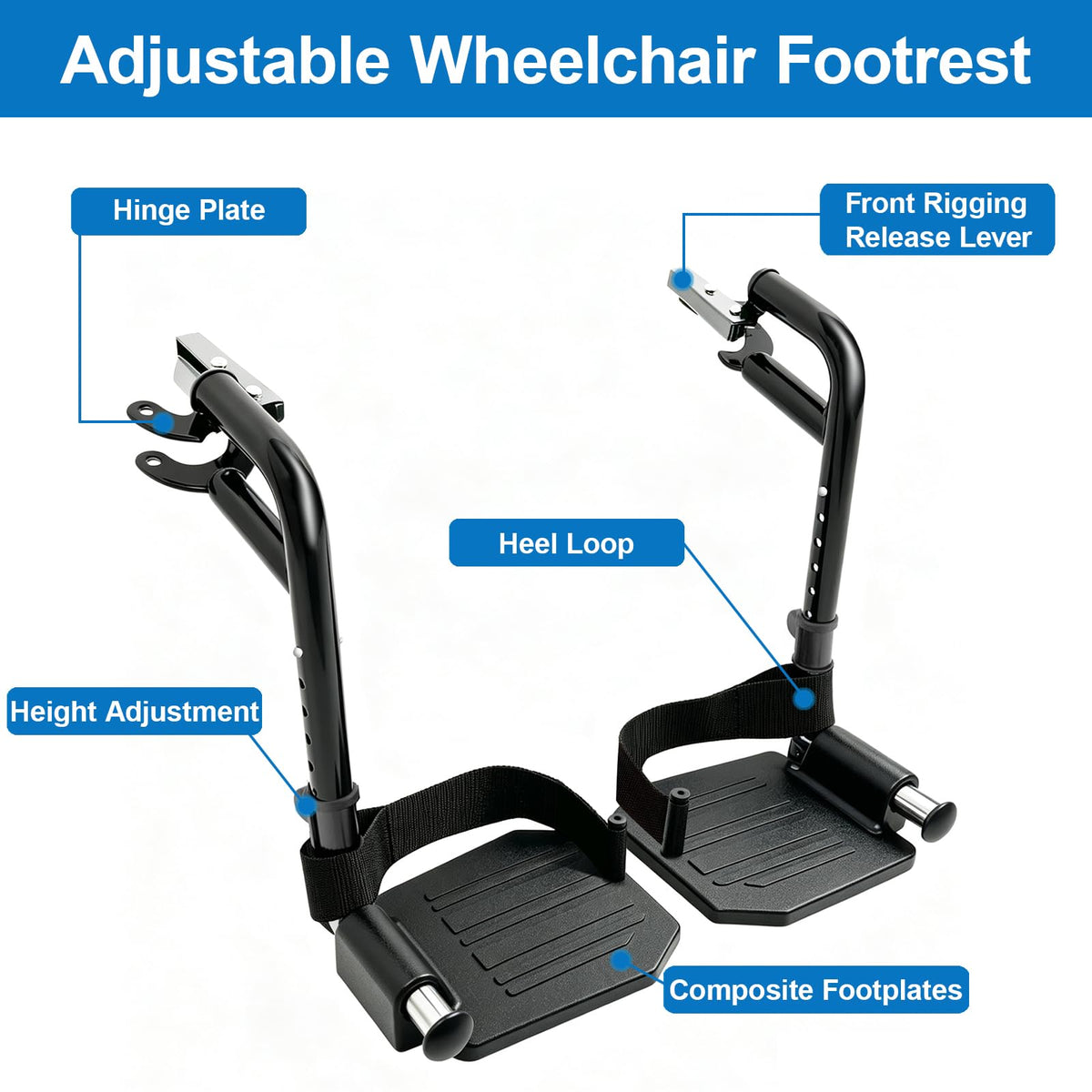 Black Wheelchair Footrest Replacement with Heel Loop Z244