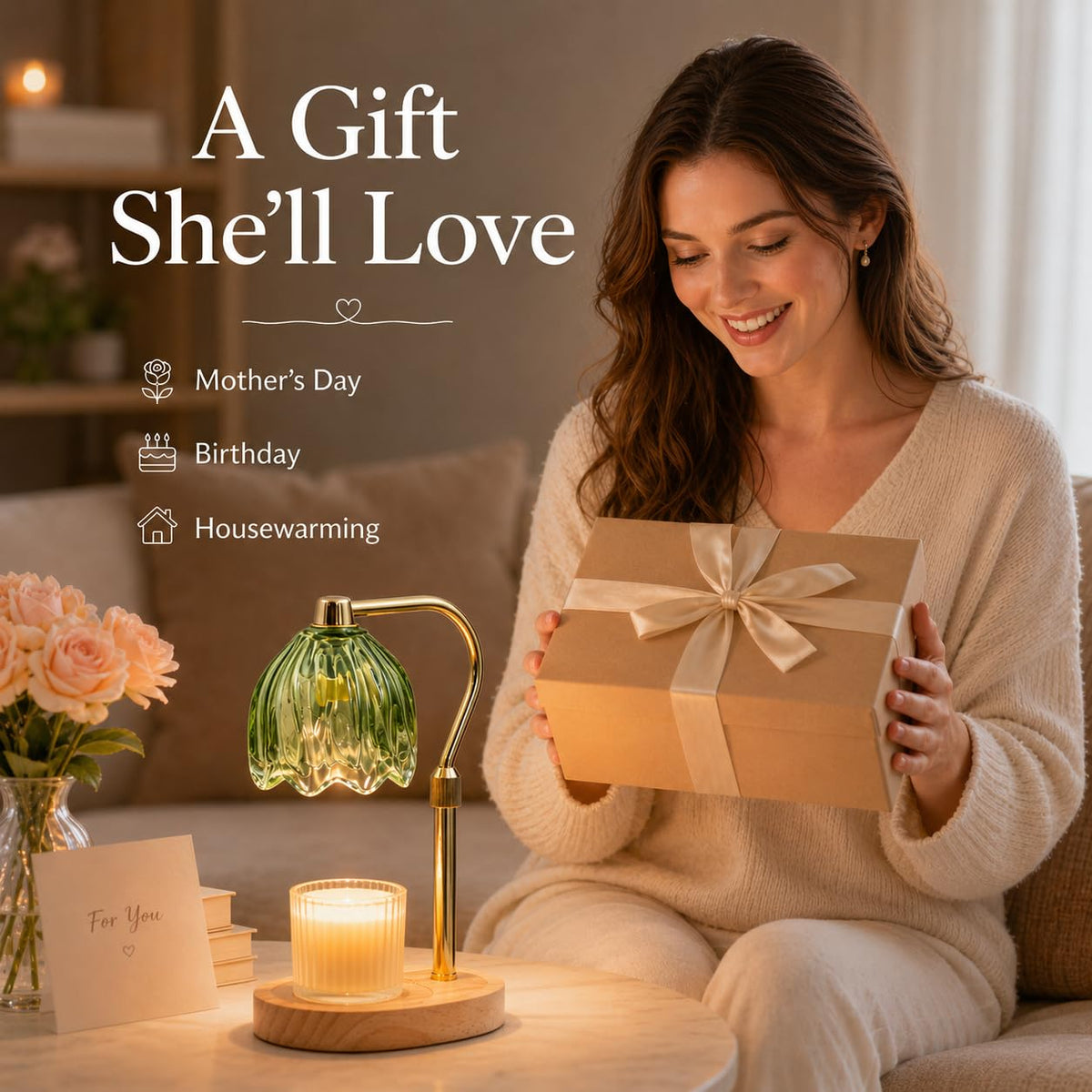 Green Dimmable Candle Warmer Lamp with Timer D2512