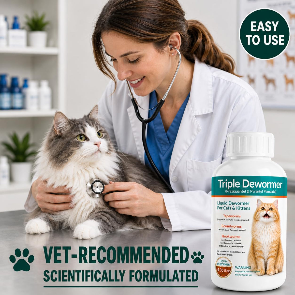 Cat Dewormer Liquid for Tapeworms, Roundworms and Hookworms X573023
