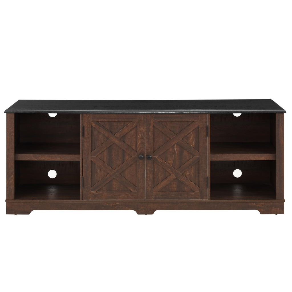 Espresso and Black TV Media Stand with Open Shelves and Closed Cabinets Q41021