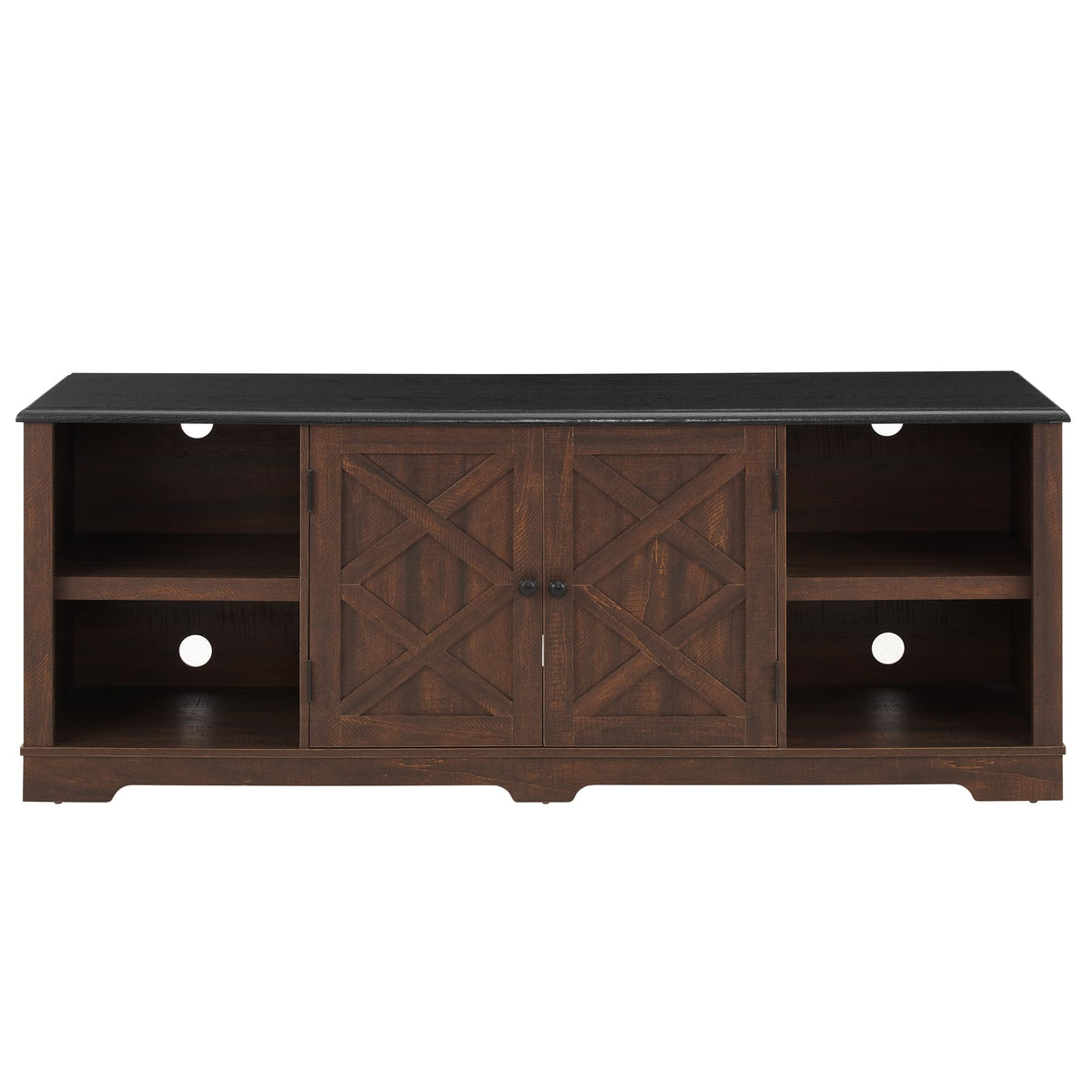 Espresso and Black TV Media Stand with Open Shelves and Closed Cabinets Q41021