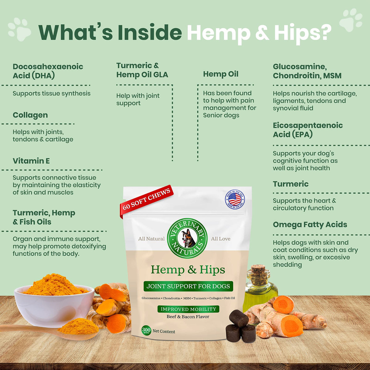 Hemp & Hips Large Breed Dog Joint Chews 60ct Y63131