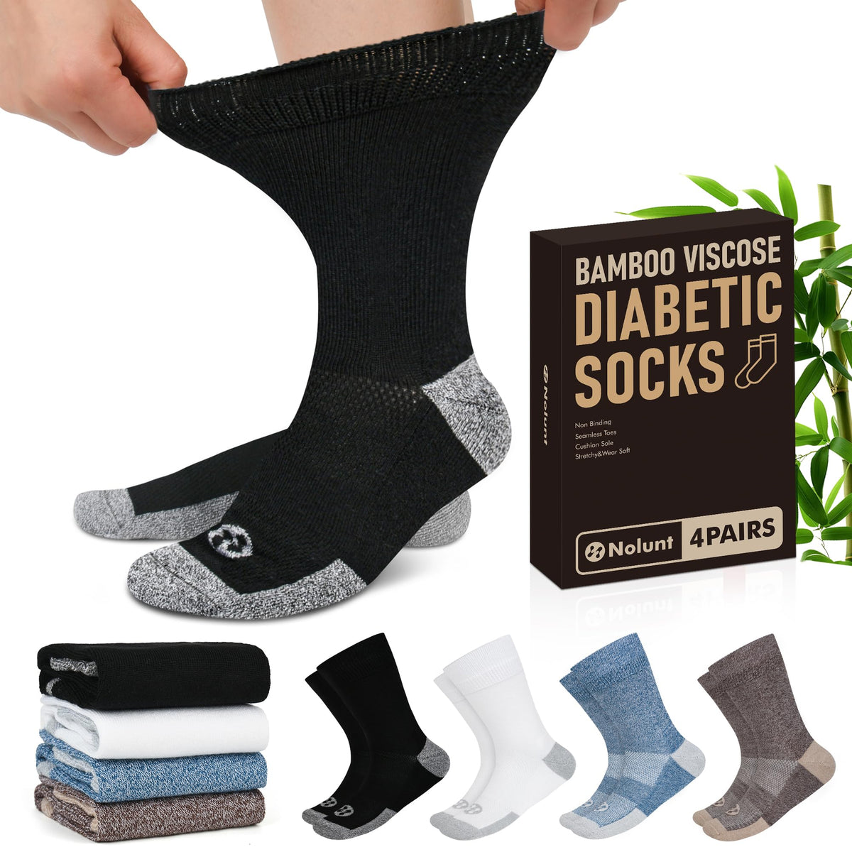 4 Pairs Crew Diabetic Socks Size 9-12/10-13/13-15 N765545
