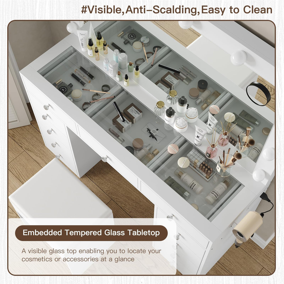 White Vanity Desk with Mirror and Chair O27249