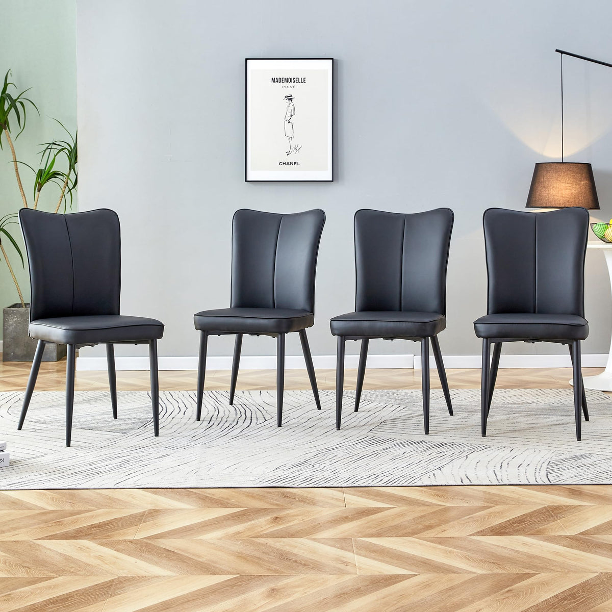 Black Faux PU Leather Dining Chairs Set of 4 D673