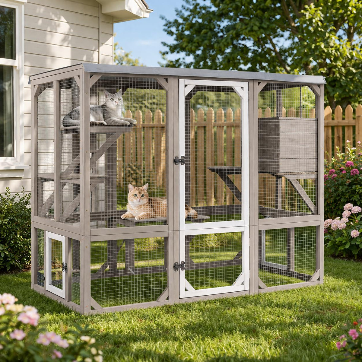 Wooden Catio with 4 Platforms I76551