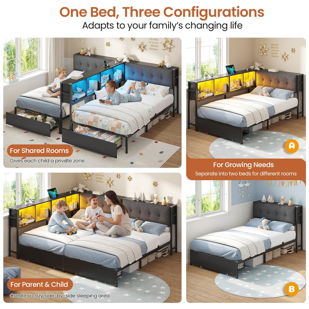 Black Twin Metal Platform Bed with Storage S9093