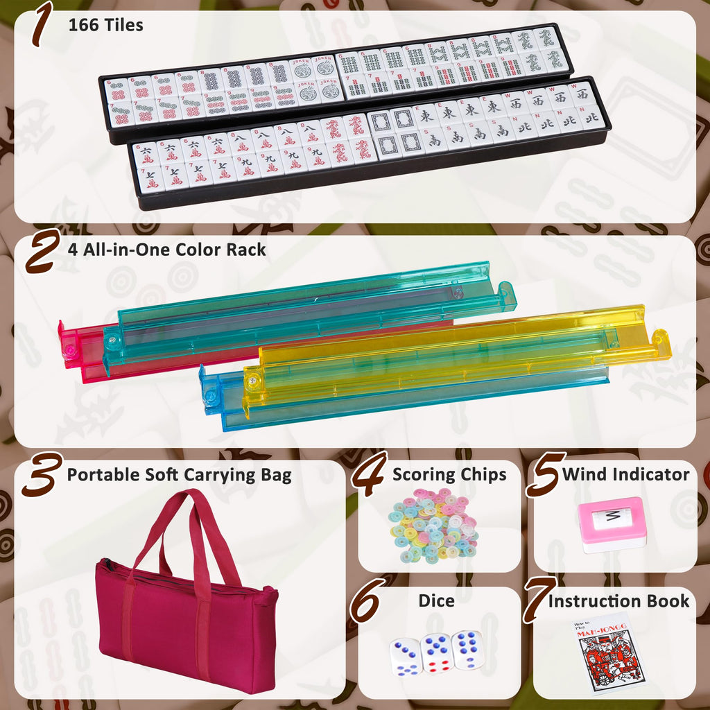166 Tiles Mahjong Tile Set with Racks and Carrying Bag Y530
