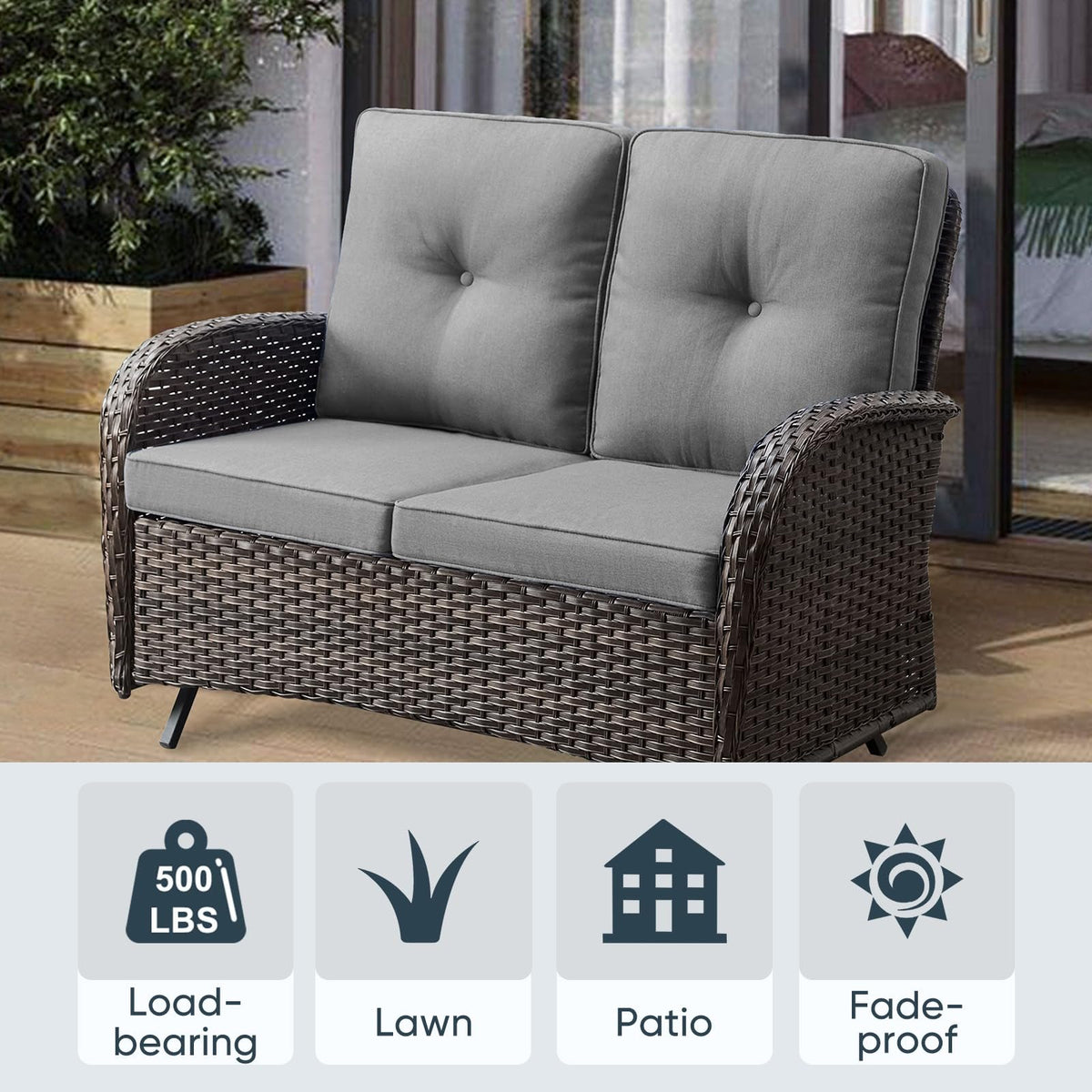 Brown 2 Seater Wicker Outdoor Glider Bench W206