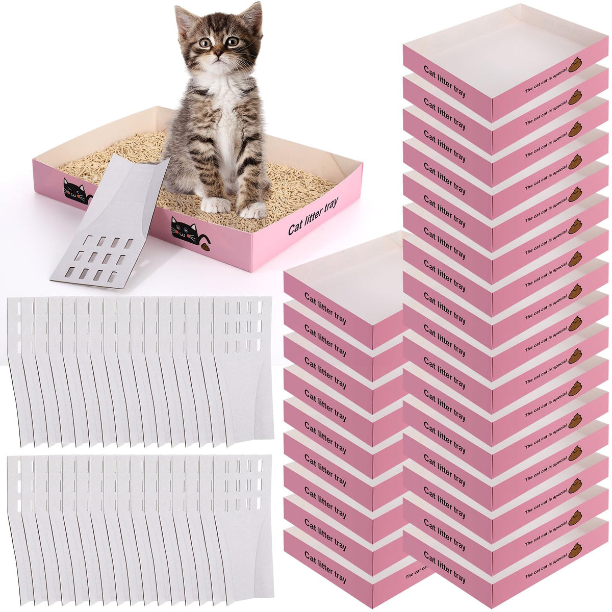 60 Pcs Disposable Cat Litter Boxes with Scoops G645776