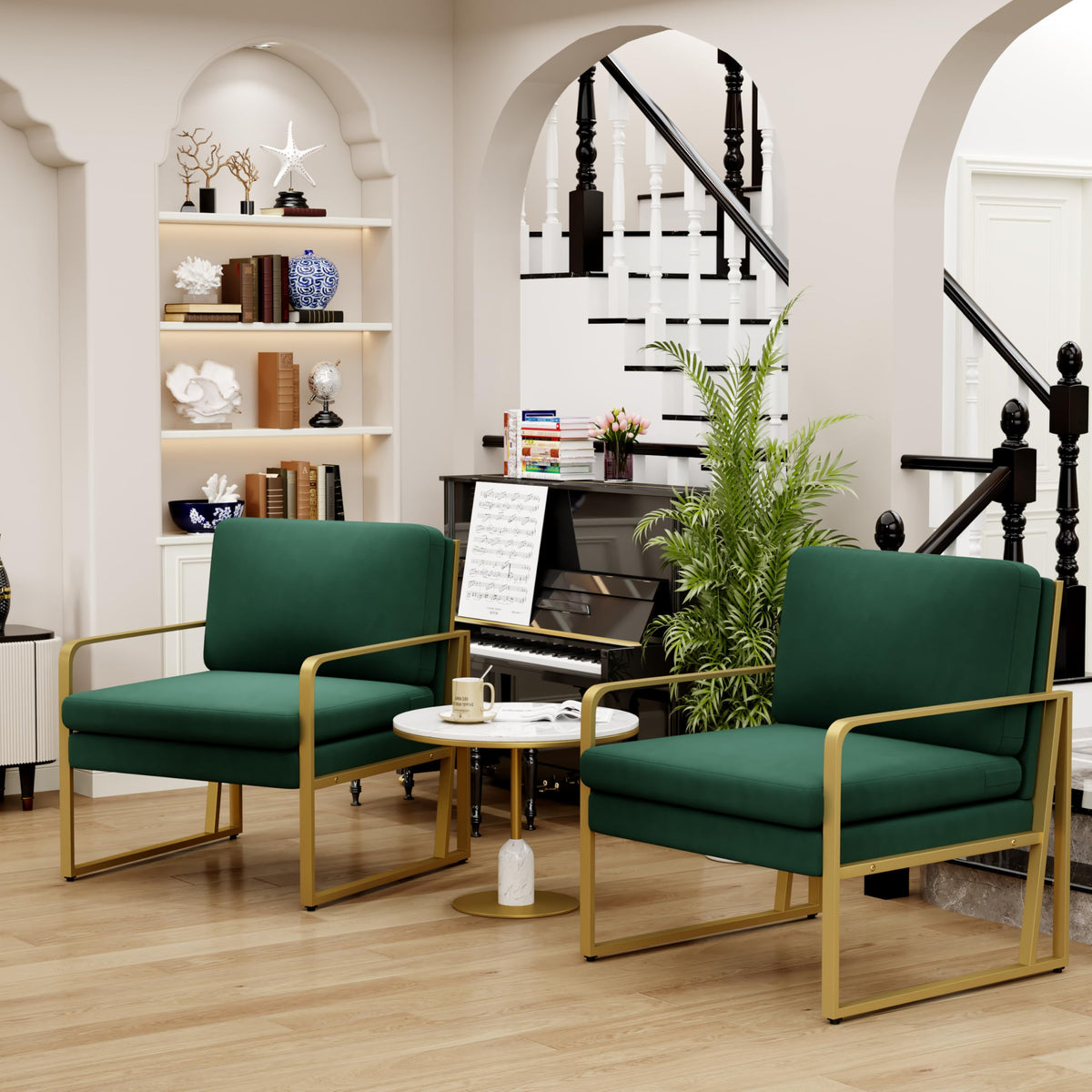 Velvet Accent Chair Set of 2 Green T1491