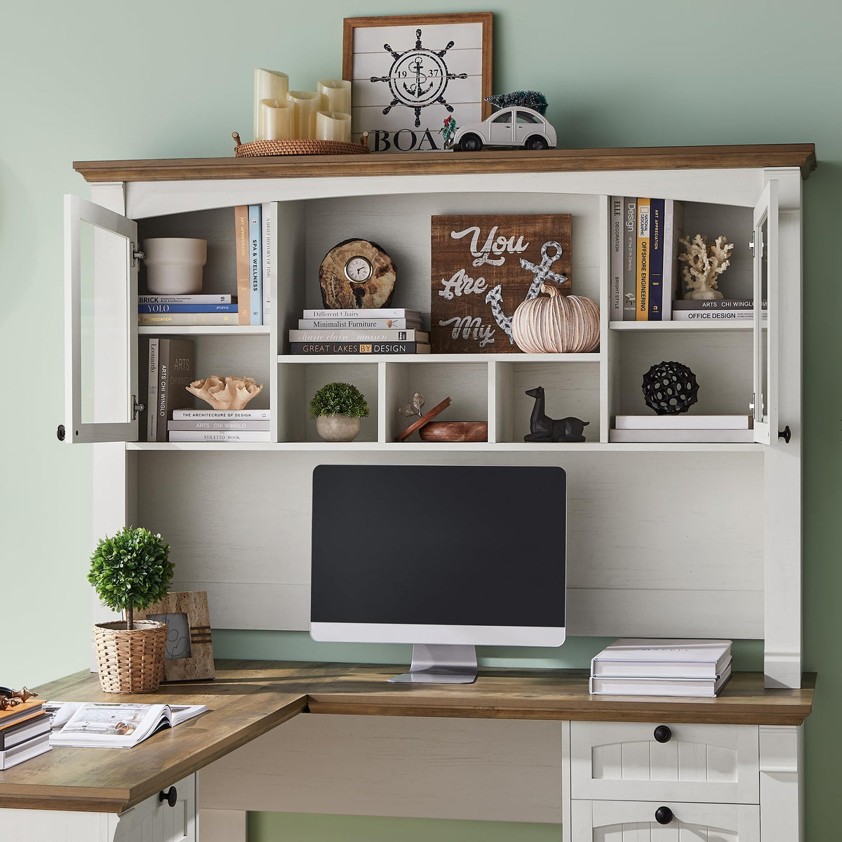 60" L Shaped Executive Desk with Hutch R235