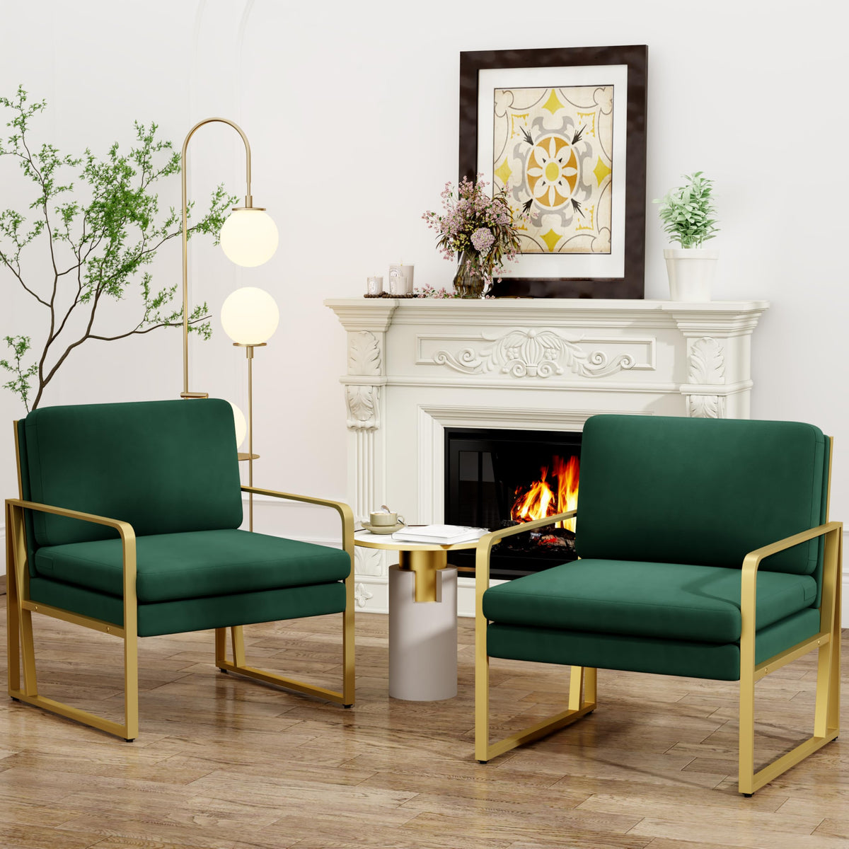 Velvet Accent Chair Set of 2 Green T1491