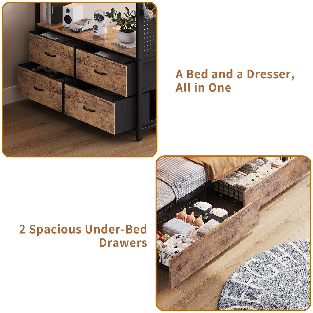 Twin Over Twin Metal Bunk Bed with Storage Drawers L9474
