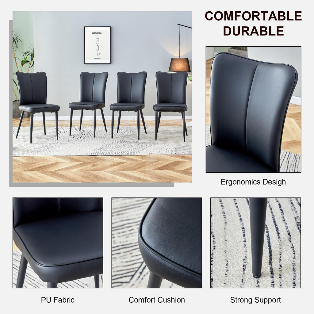 Black Faux PU Leather Dining Chairs Set of 4 D673
