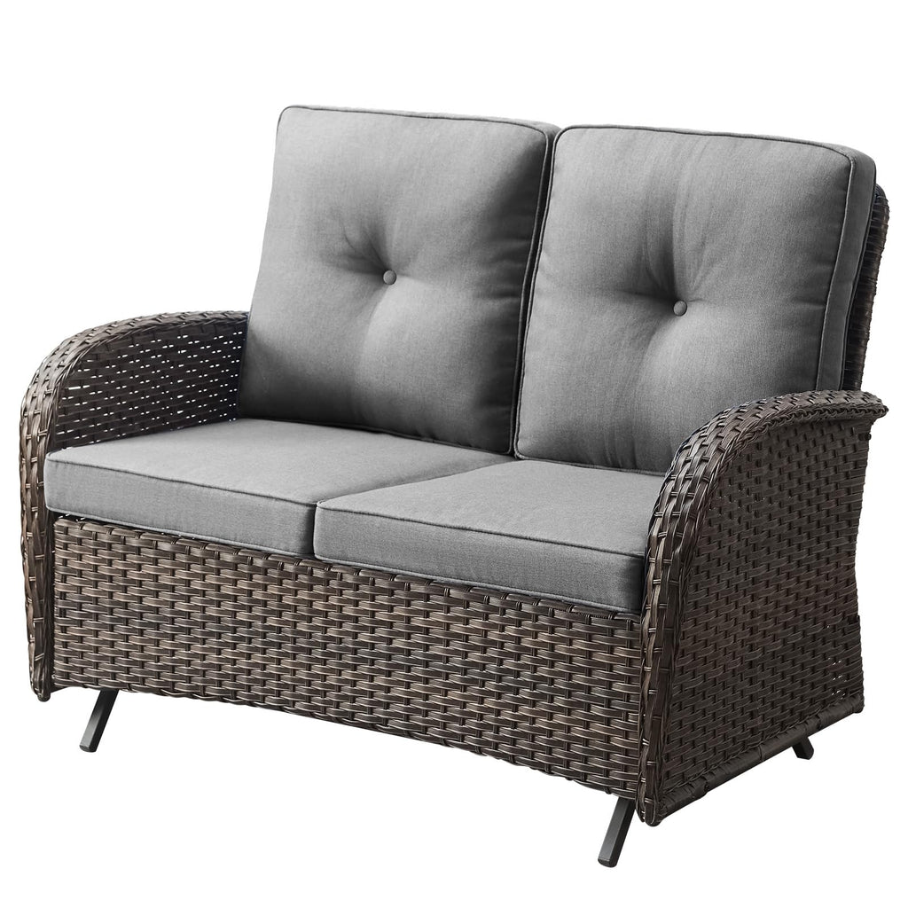 Brown 2 Seater Wicker Outdoor Glider Bench W206