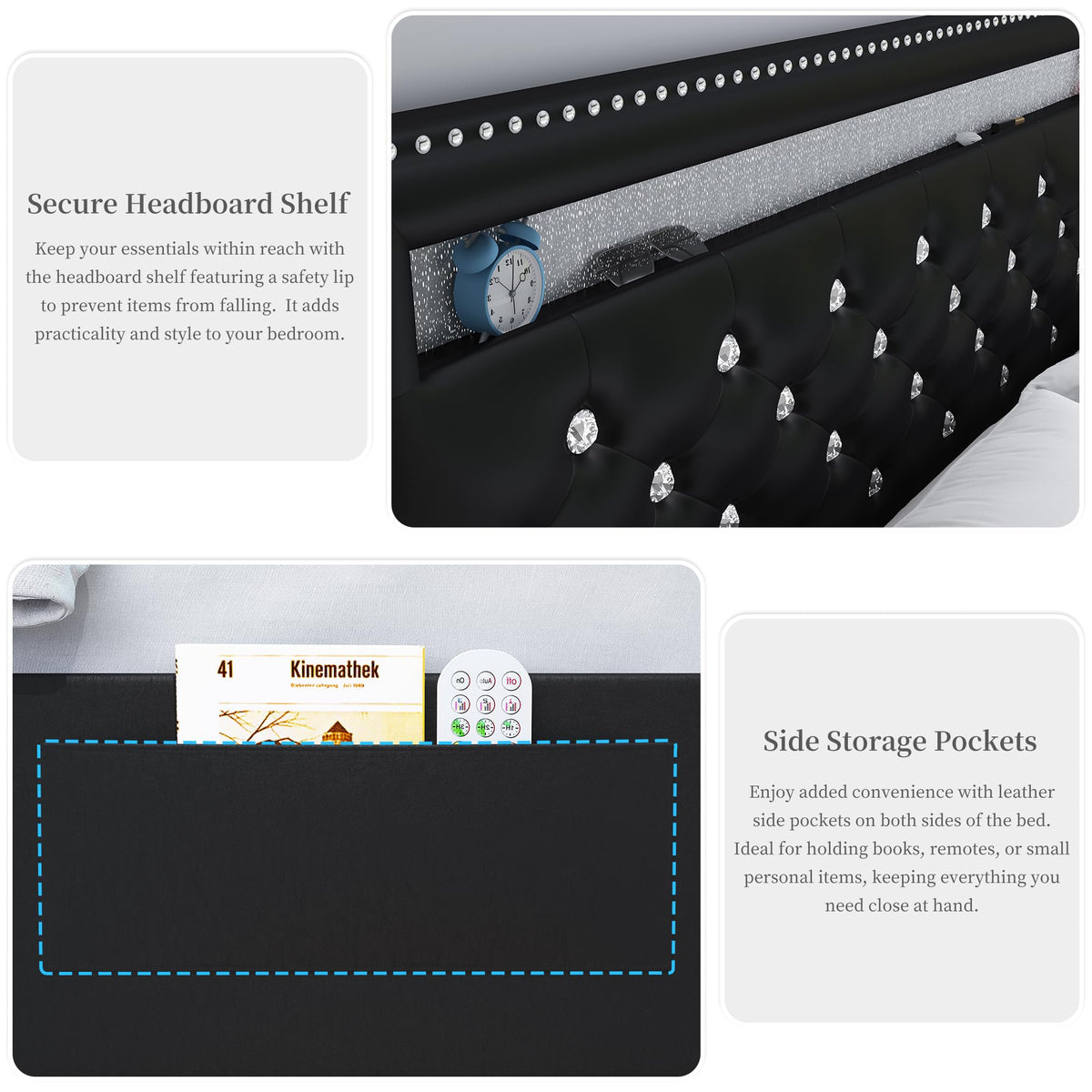 Full Platform Bed Frame with 2 Storage Drawers, Black P503996