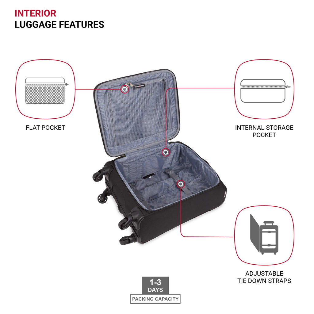 Black 18-Inch Softside Carry-On Luggage with Spinner Wheels J974