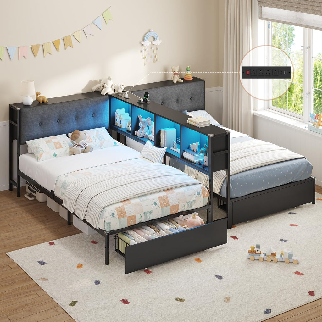 Black Twin Metal Platform Bed with Storage S9093