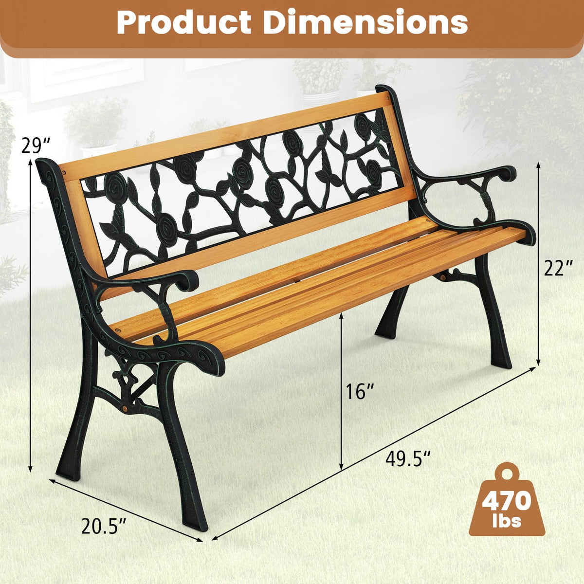 Iron Hardwood Garden Bench E4061