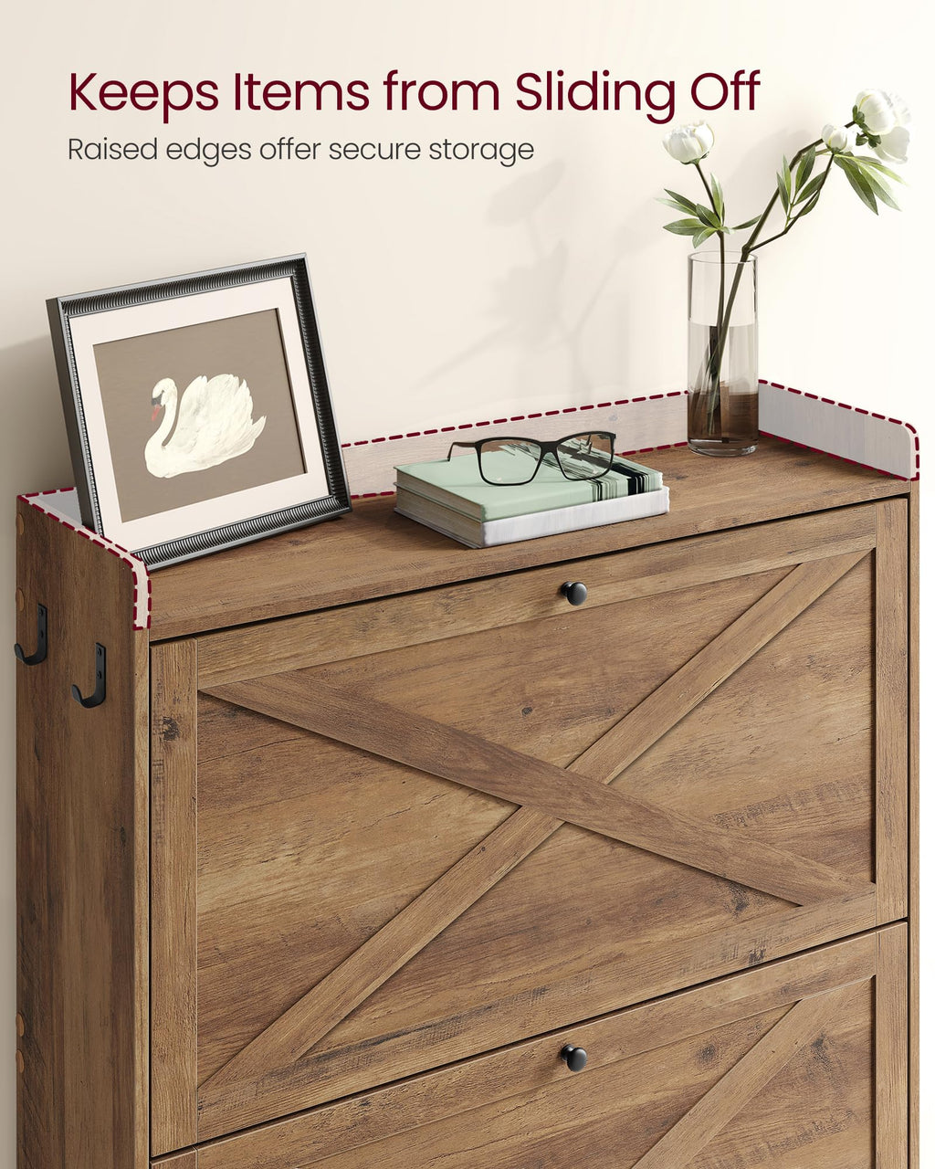 Narrow Shoe Storage Cabinet with 2 Flip Drawers K4874