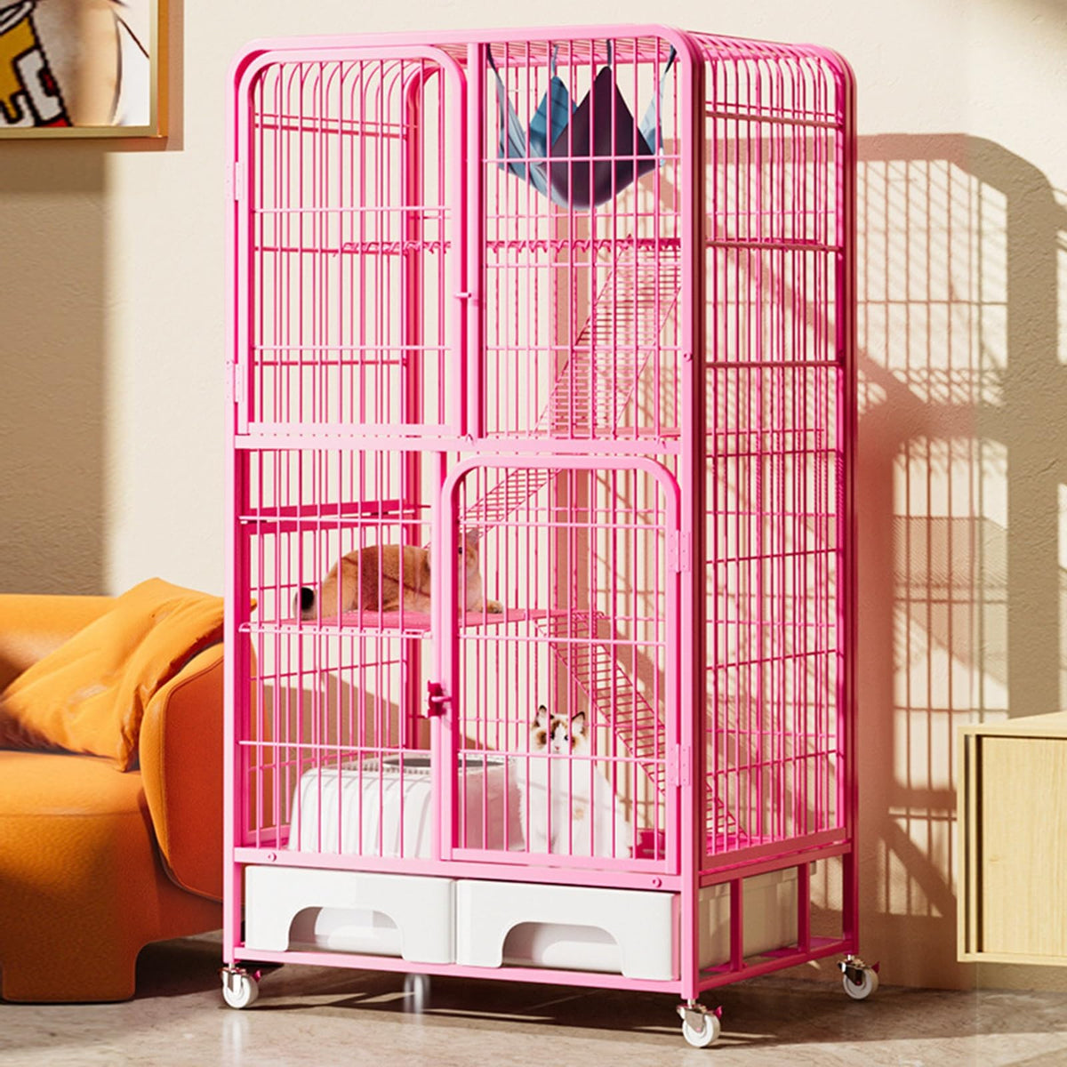 4-Tier Metal Cat Cage with Litter Box and Hammock L90990
