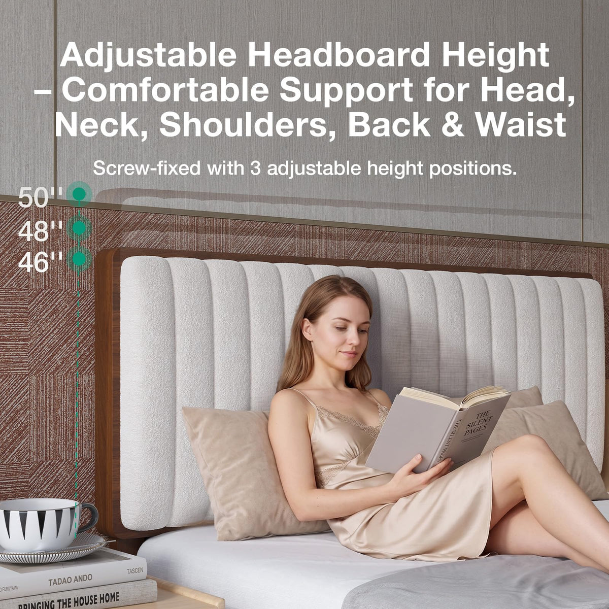 Queen Size Upholstered Bed Frame with Adjustable Headboard R5489