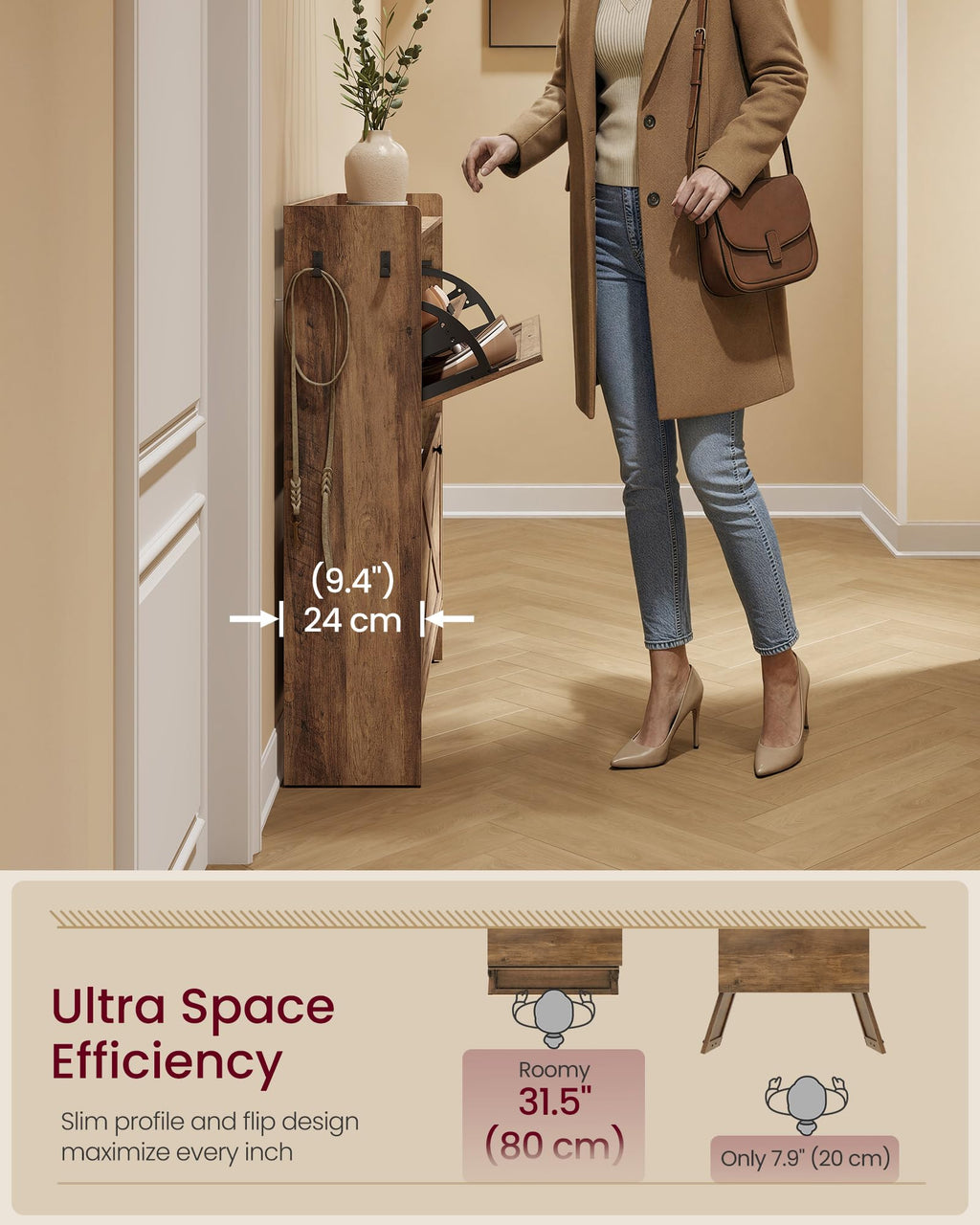 Narrow Shoe Storage Cabinet with 2 Flip Drawers K4874
