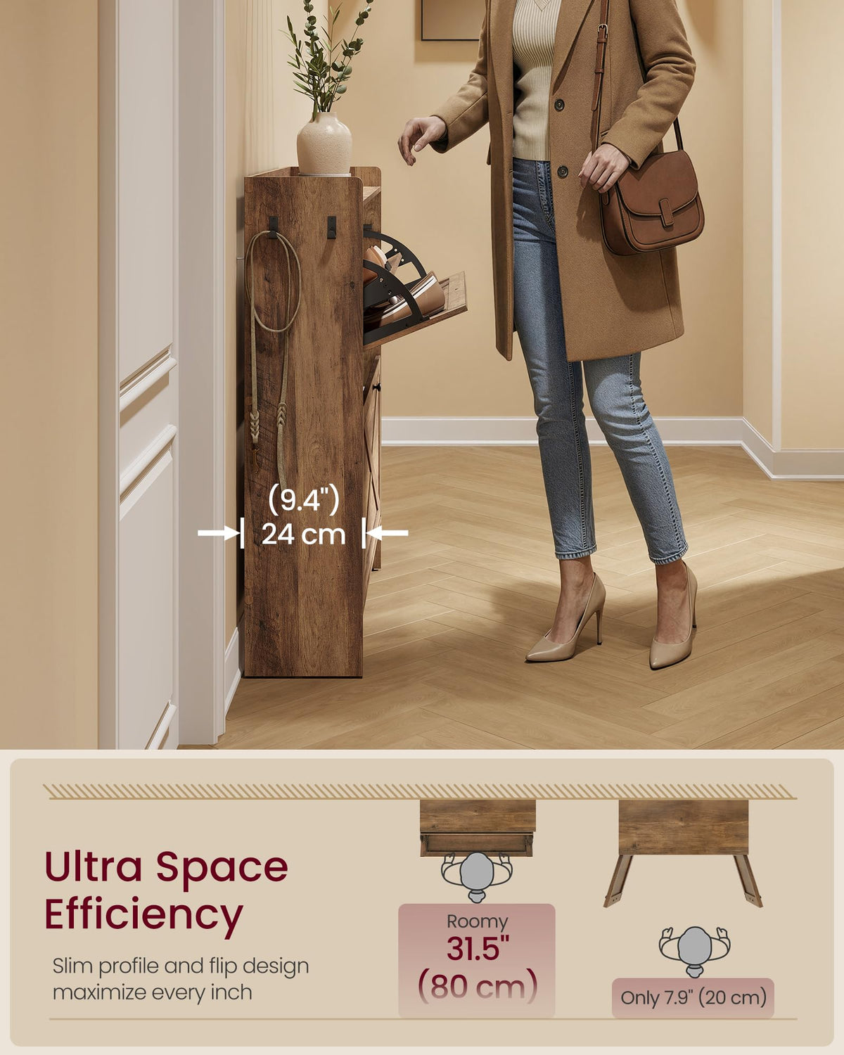 Narrow Shoe Storage Cabinet with 2 Flip Drawers K4874