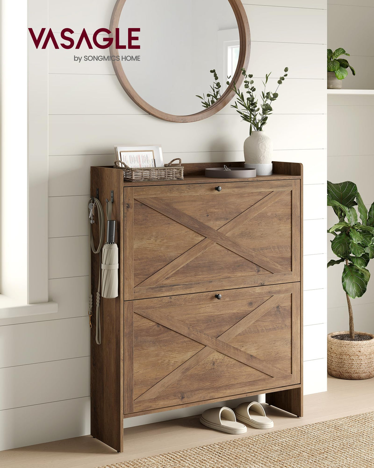 Narrow Shoe Storage Cabinet with 2 Flip Drawers K4874