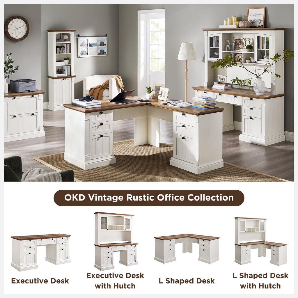60" L Shaped Executive Desk with Hutch R235
