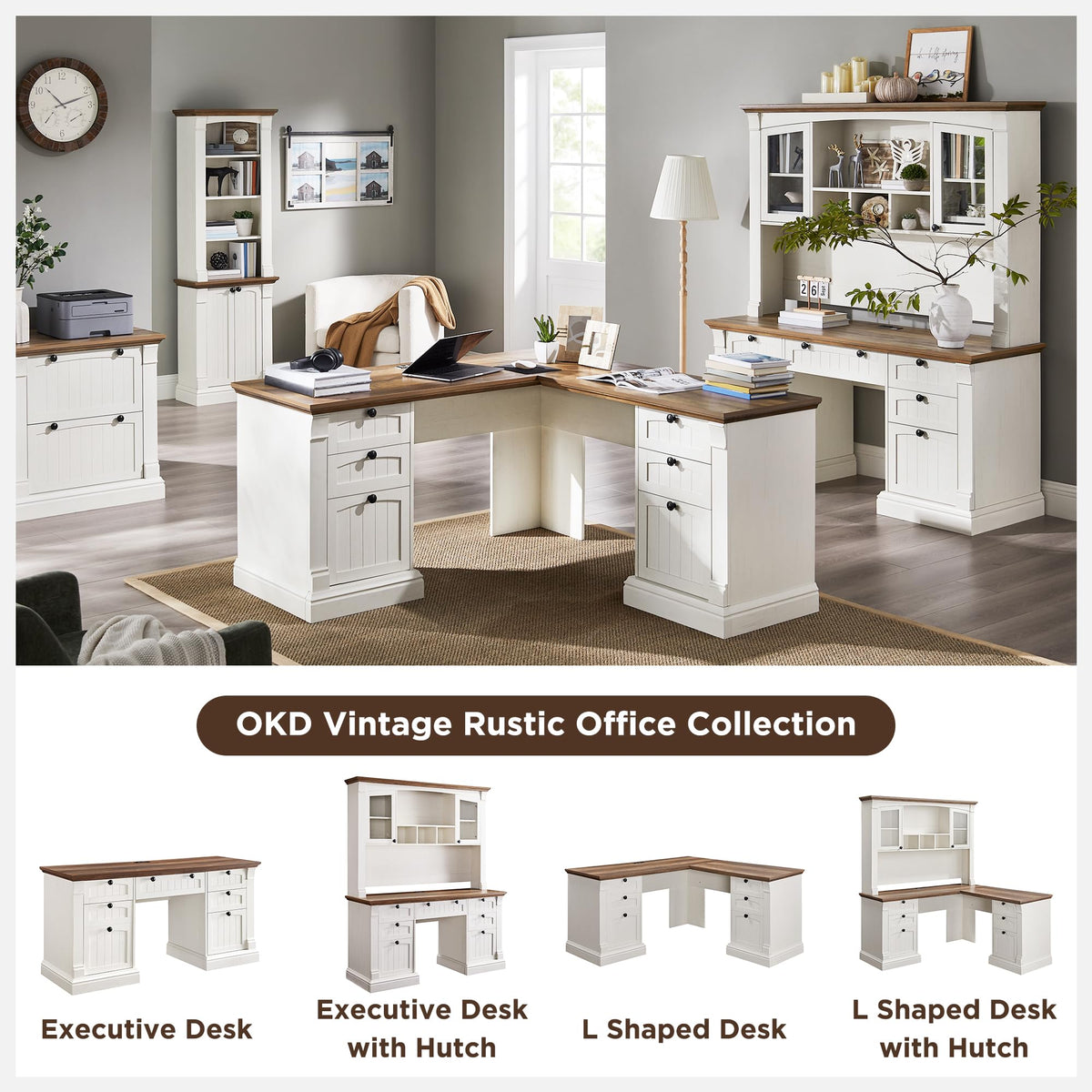 60" L Shaped Executive Desk with Hutch R235