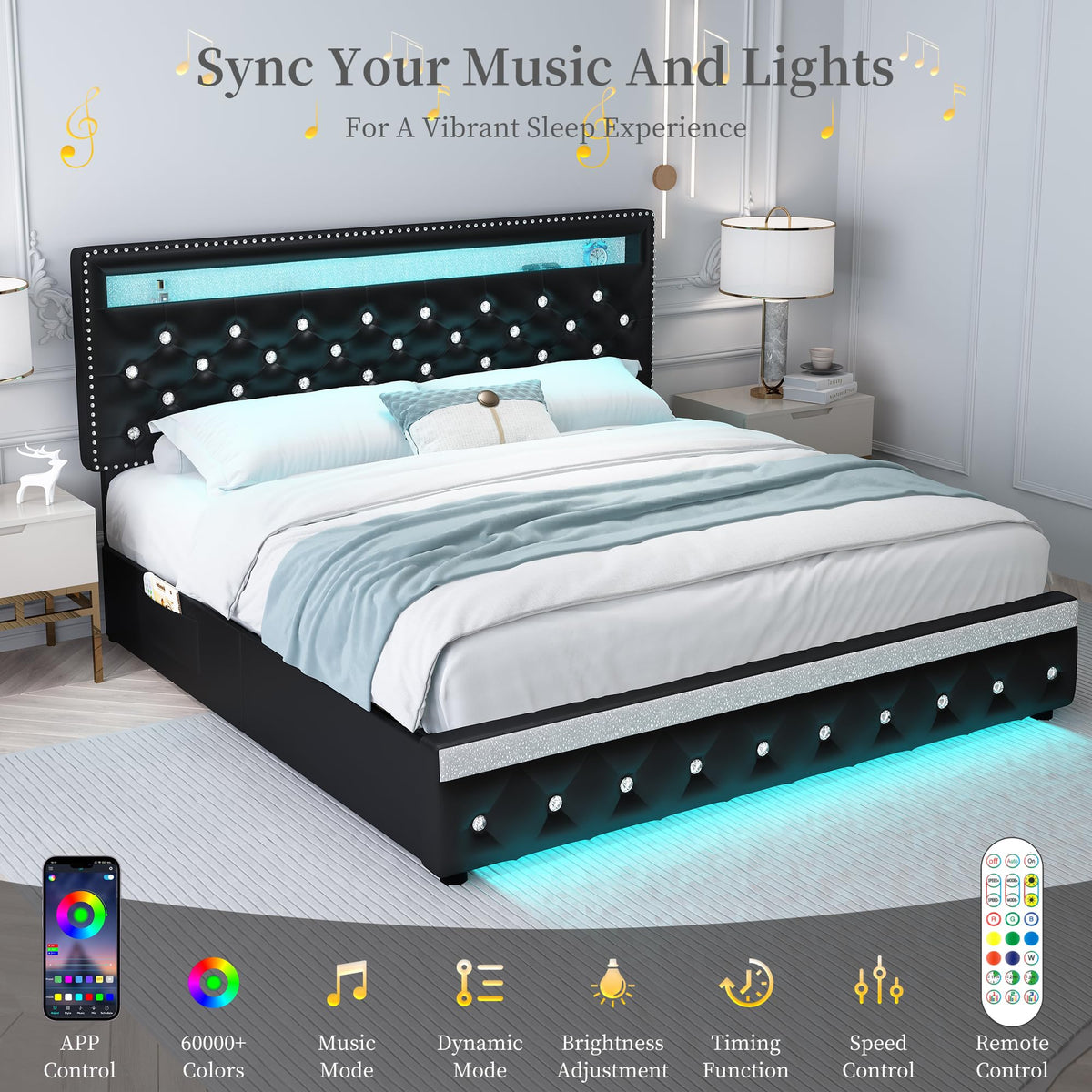 Full Platform Bed Frame with 2 Storage Drawers, Black P503996