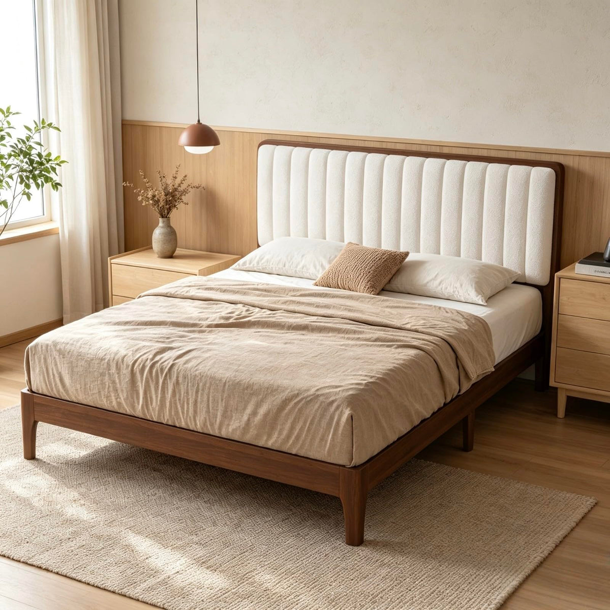 Queen Size Upholstered Bed Frame with Adjustable Headboard R5489