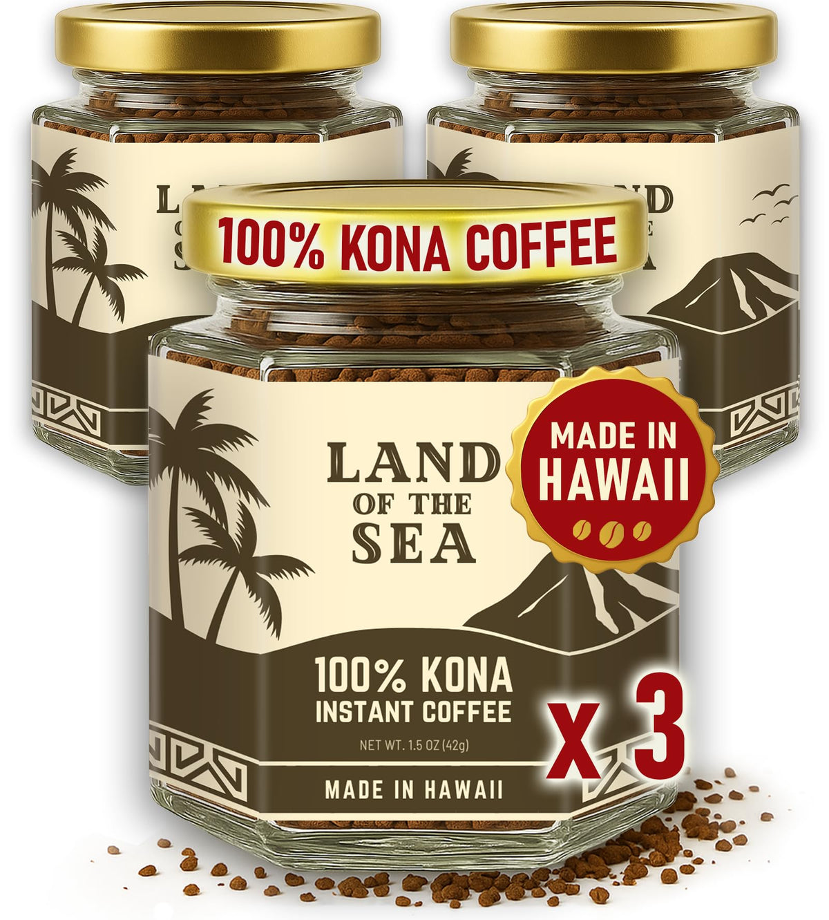 Hawaiian Instant Coffee 3 Packs Medium Roast Freeze Dried Arabica D78292
