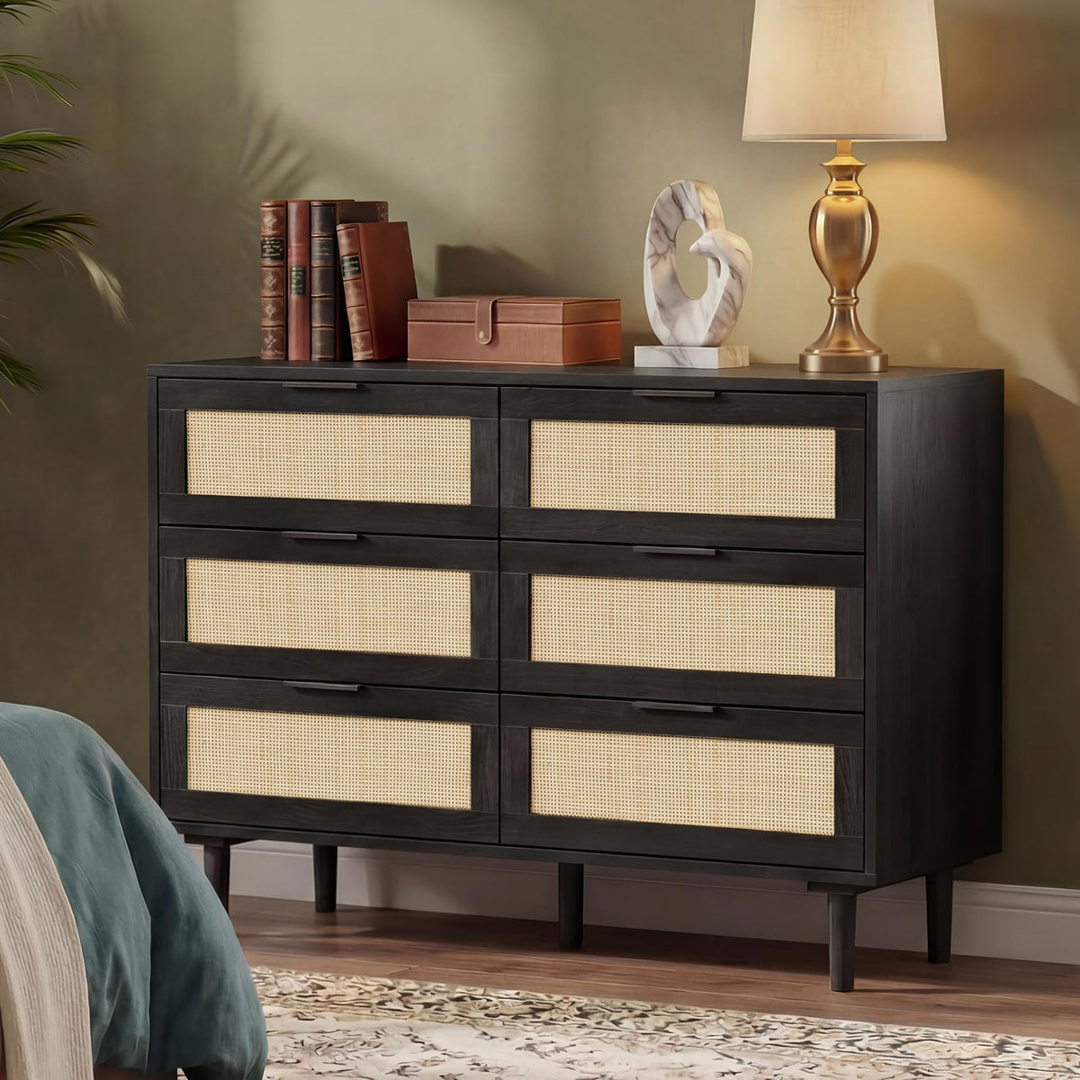 6 Drawer Rattan Wood Dresser Y9648
