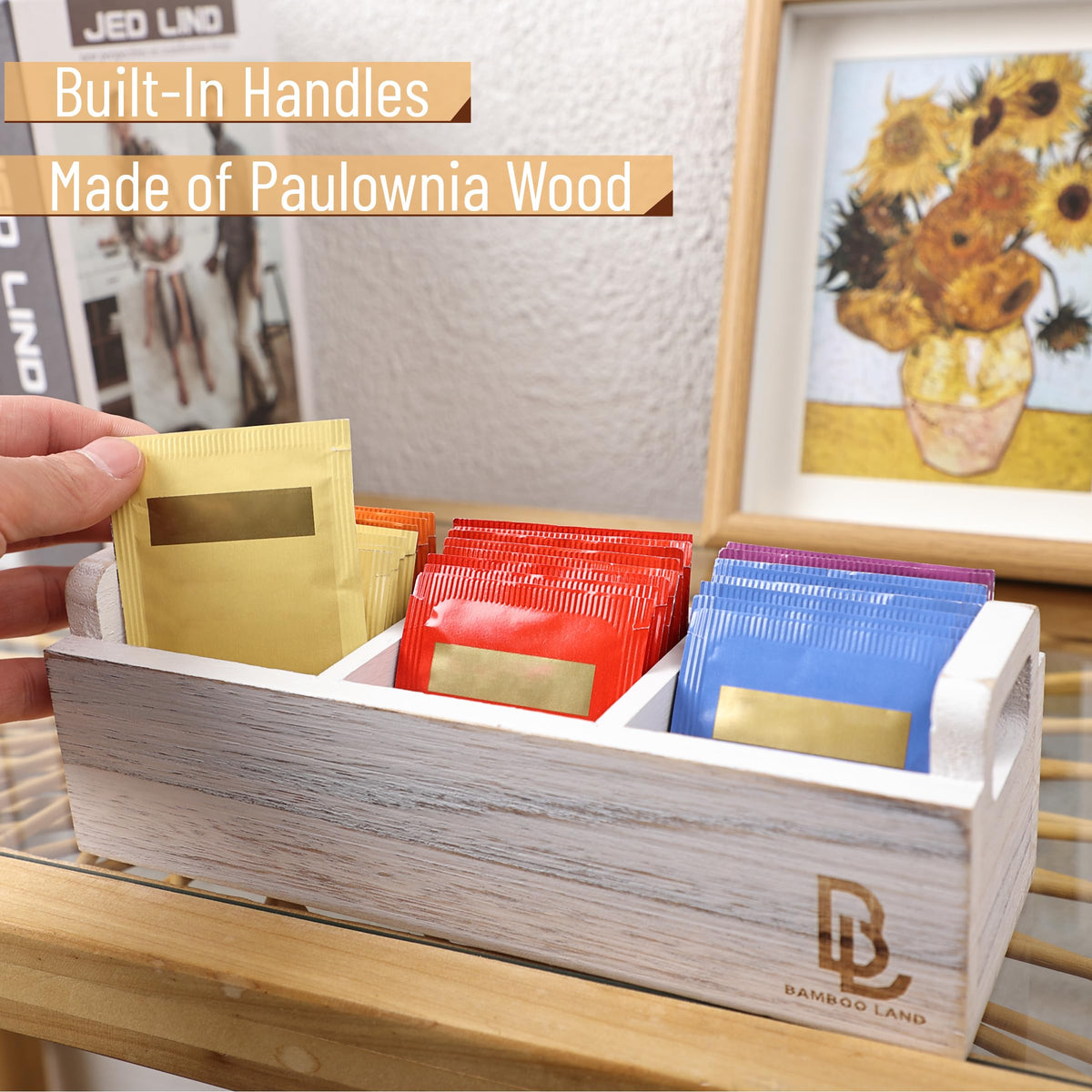 Wooden 3 Slot Tea Bag Organizer K6339