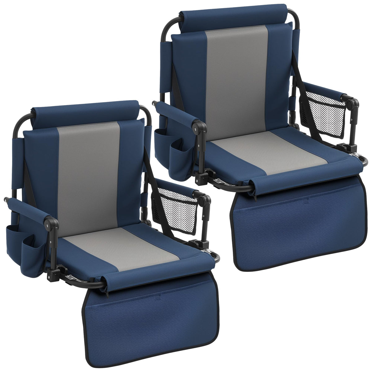 Portable Stadium Seat with Cup Holders & Armrests, Blue & Gray J79027