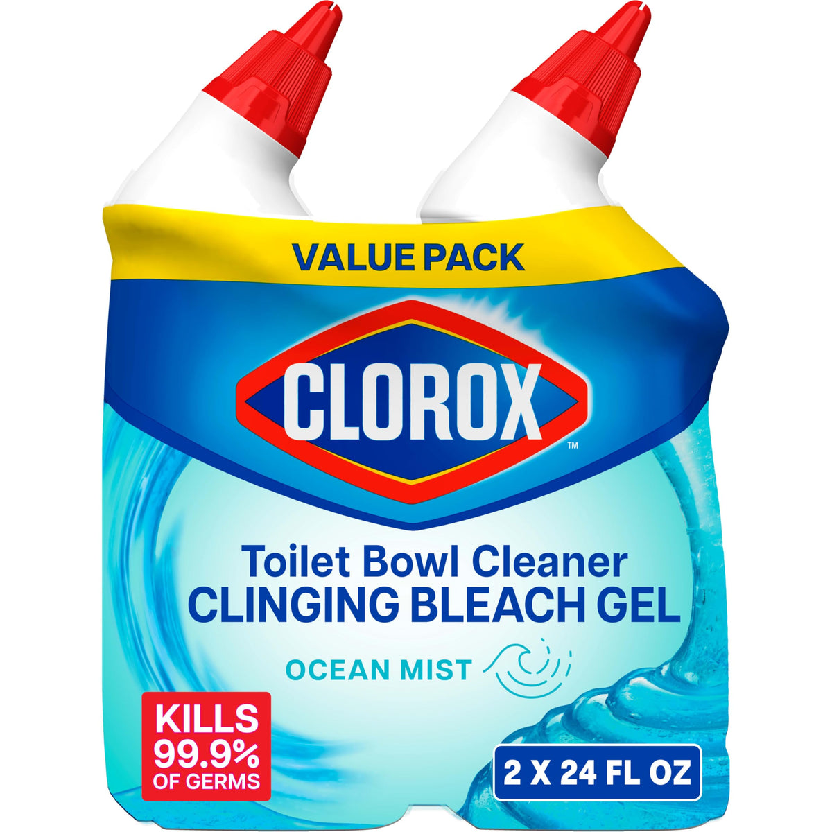 Toilet Bowl Cleaner Clinging Bleach Gel, Ocean Mist, 24 Fl Oz, Pack of 2 M88175