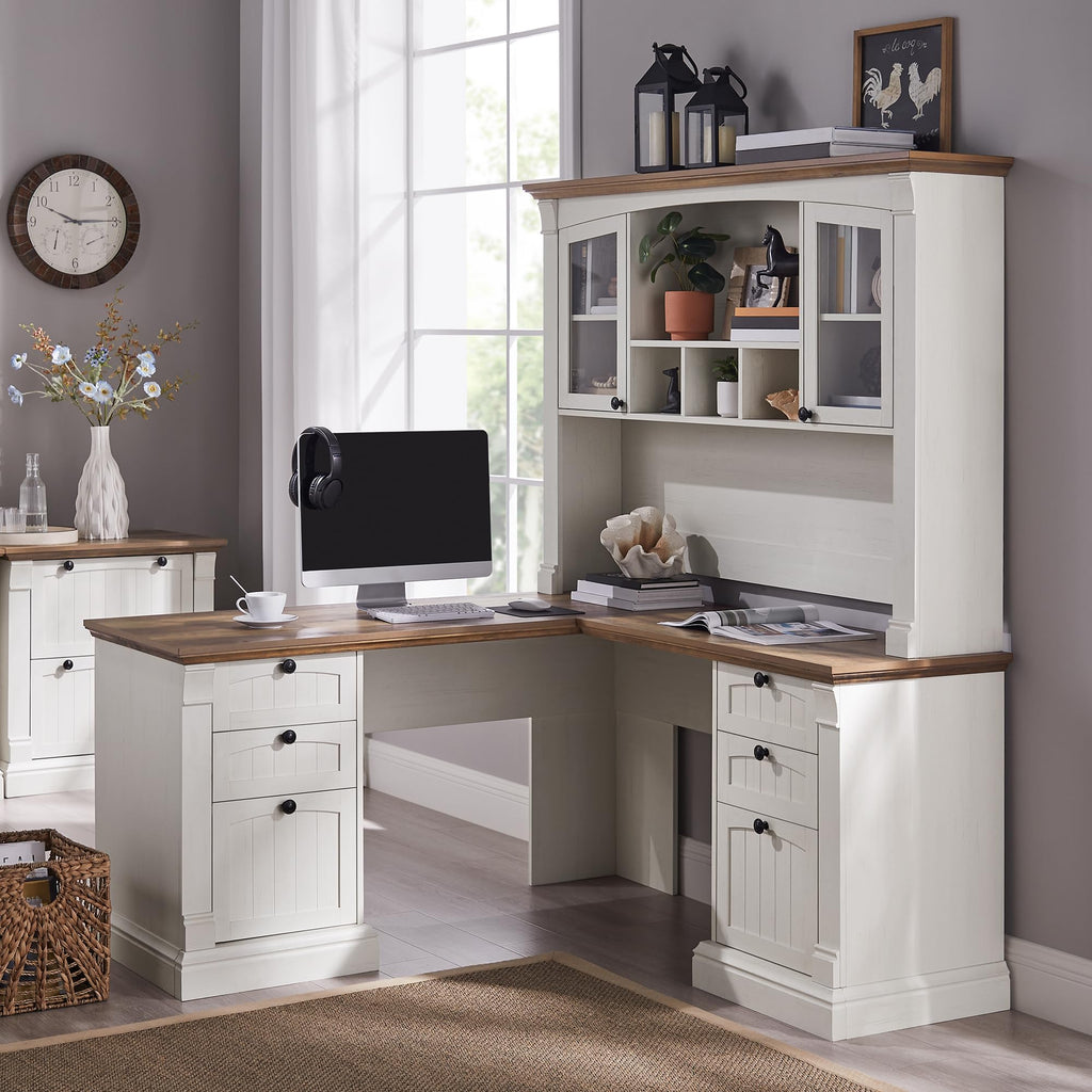 60" L Shaped Executive Desk with Hutch R235