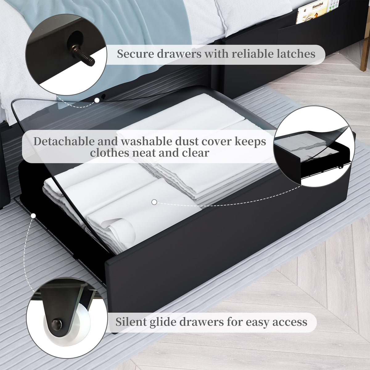 Full Platform Bed Frame with 2 Storage Drawers, Black P503996