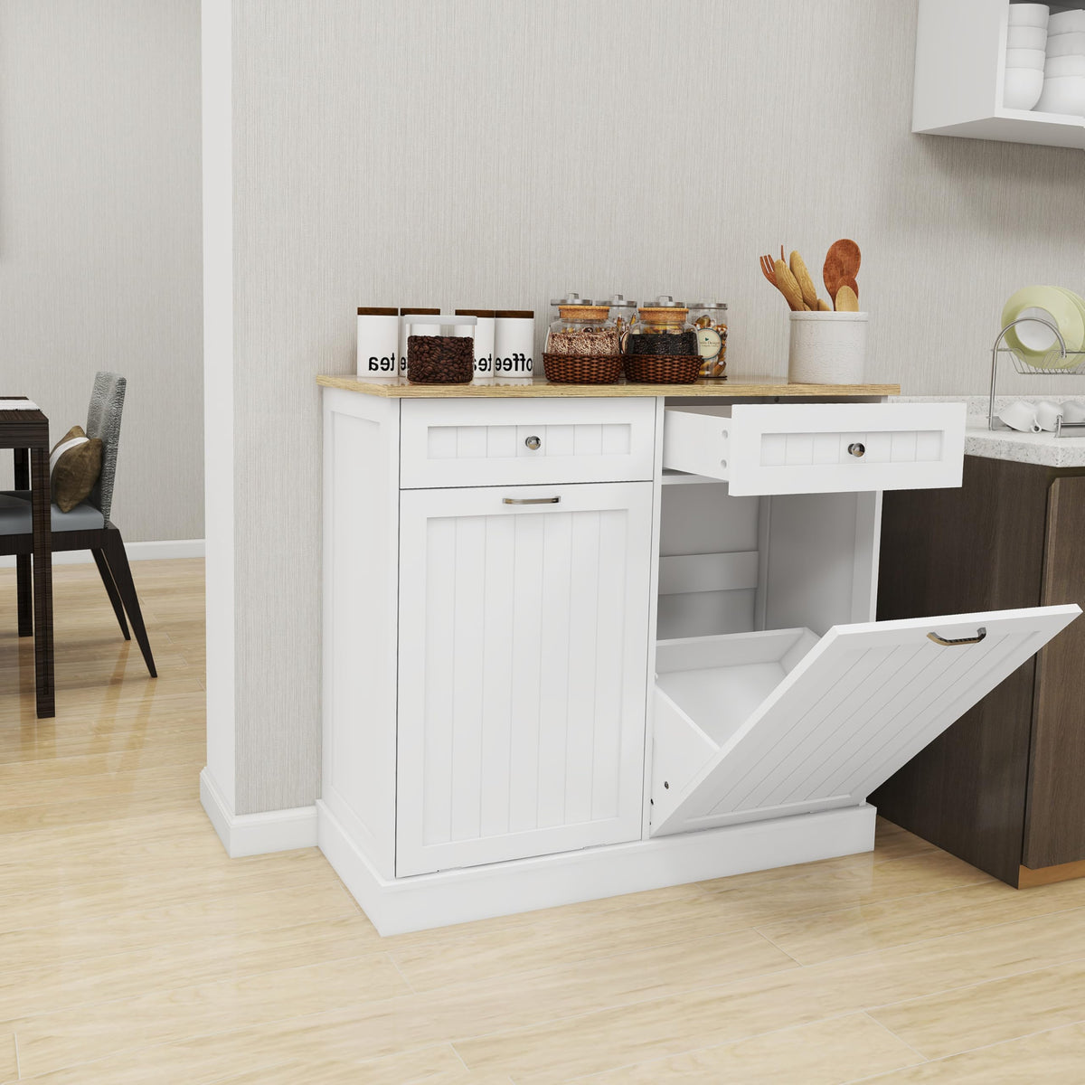 White 2x10 Gallon Solid Wood Trash Cabinet O30538