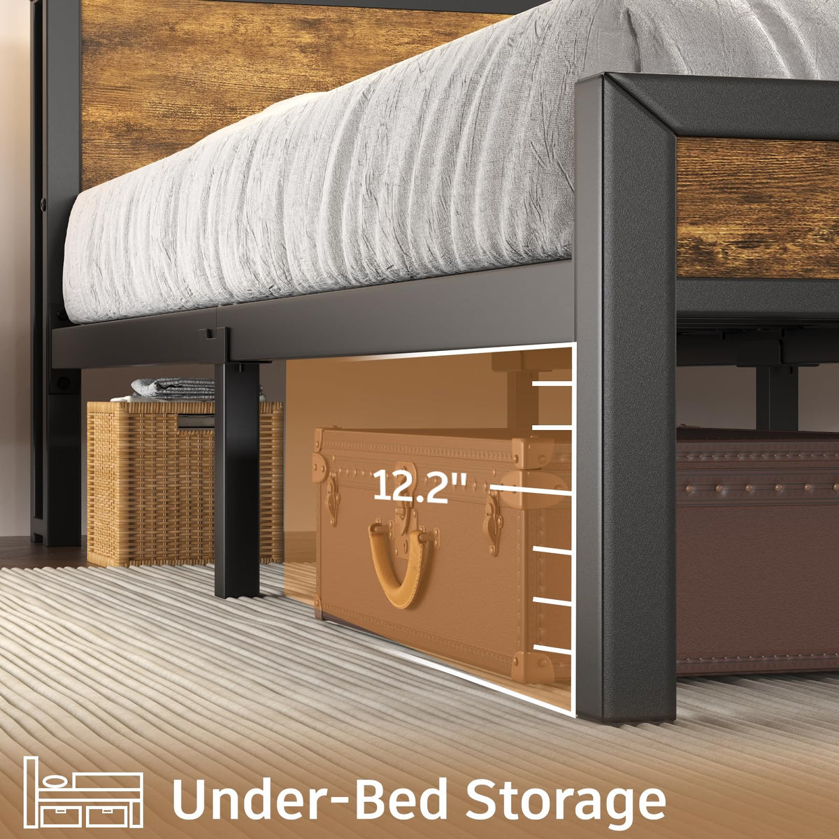 King Size Bed Frame with LED Light and Charging Station N2618
