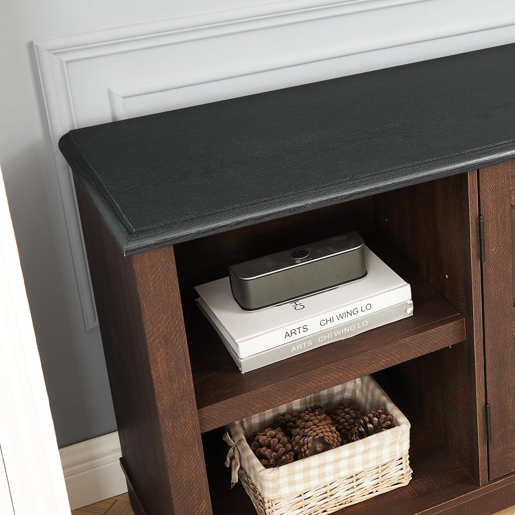 Espresso and Black TV Media Stand with Open Shelves and Closed Cabinets Q41021