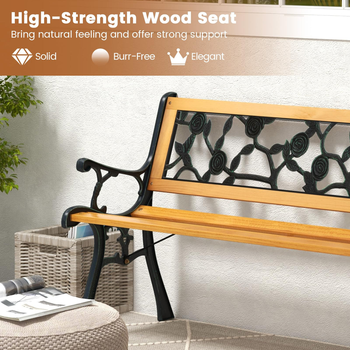 Iron Hardwood Garden Bench E4061