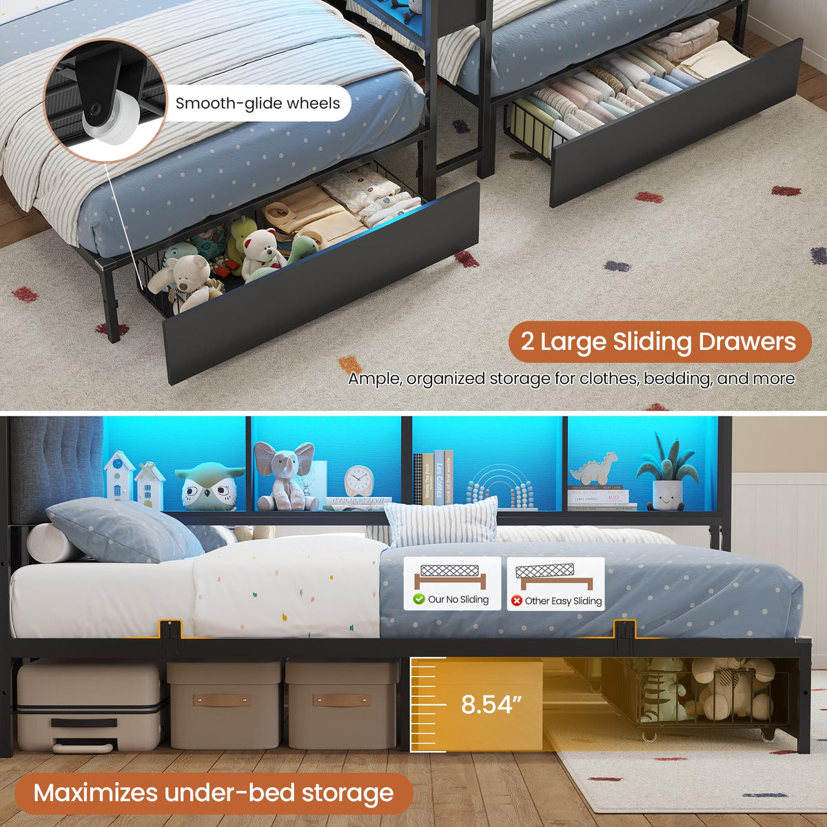 Black Twin Metal Platform Bed with Storage S9093